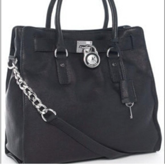 Michael Kors Handbags - Michael Kors Hamilton Soft Leather Tote Bag Black Silver